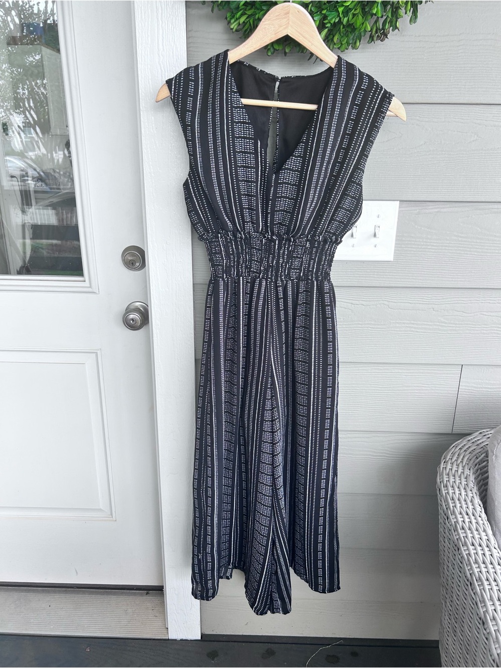 Altar’d State Black Sleeveless V-Neck jumpsuit  with Stripe Pattern small s